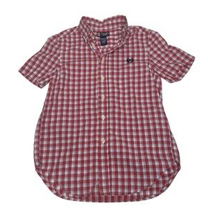 Boys CHAPS Red/White/Blue Plaid Short Sleeve Button Down Shirt m